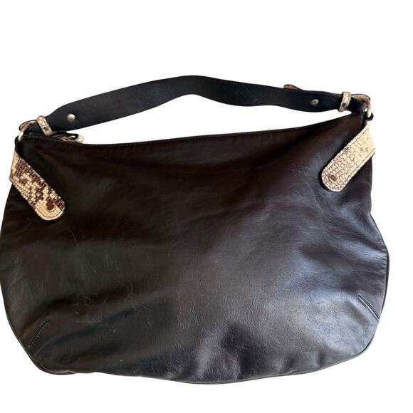 Italian Leather Curved Bottom Hobo Bag Black Python Trim - Picture 5 of 9